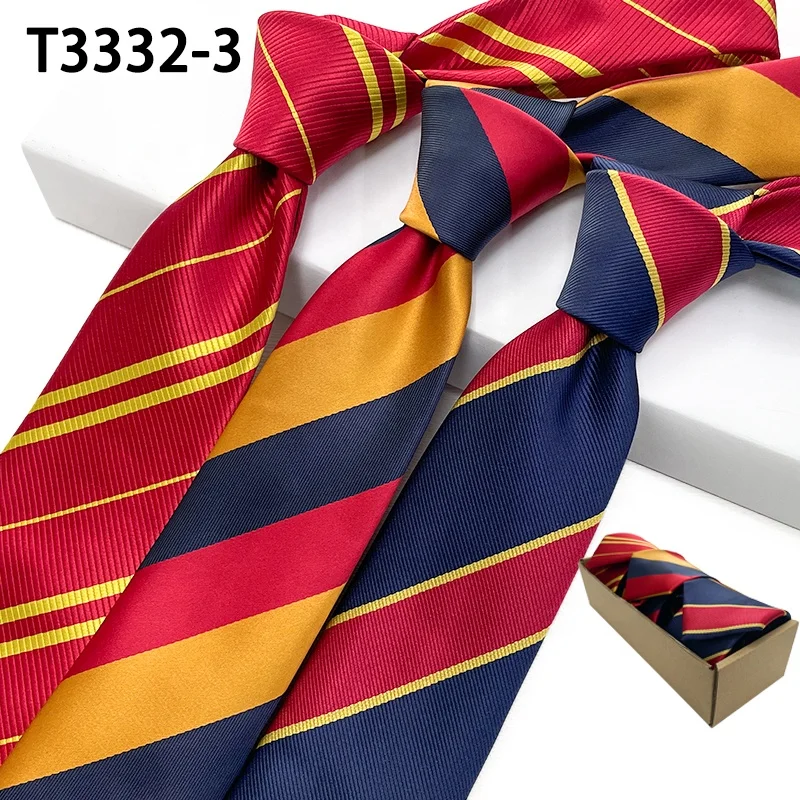 Wholesale high quality 3Pcs set striped gravata de poliester men ties necktie set formal office tie corbata for formal wear