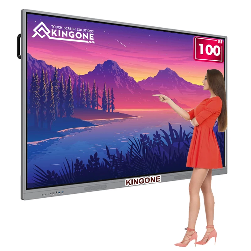 KINGONE 65 75 85 86 98 110 Inch 4K LCD Digital Interactive Pen Finger Touch Screen Smart Boards for School Teaching