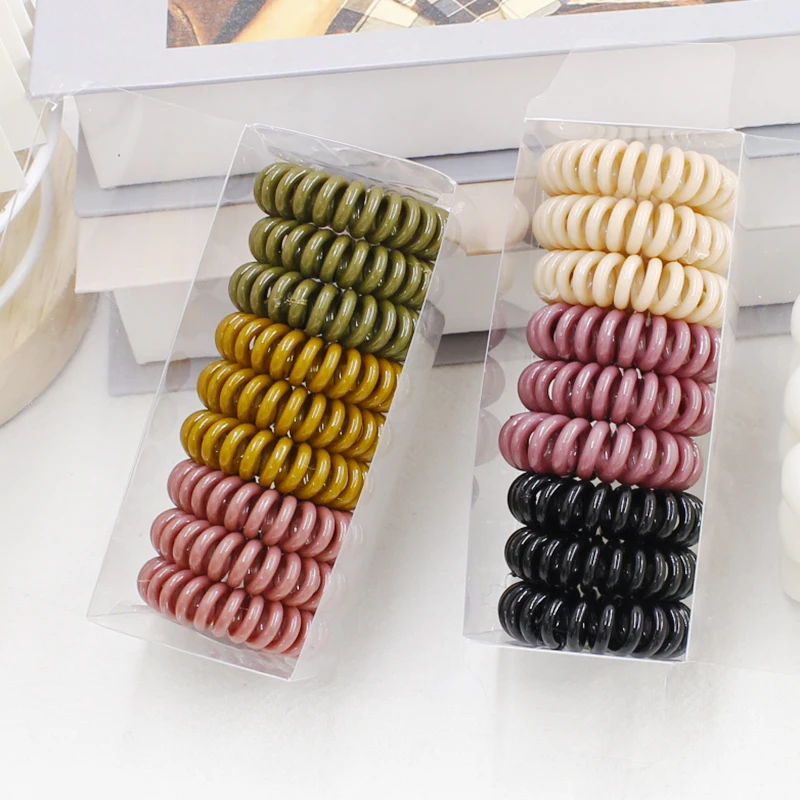 3.5 cm Diameter Multi-Color Telephone Wire Bands Set 9 Pieces Per Box Elastic Hair Bands for Kids