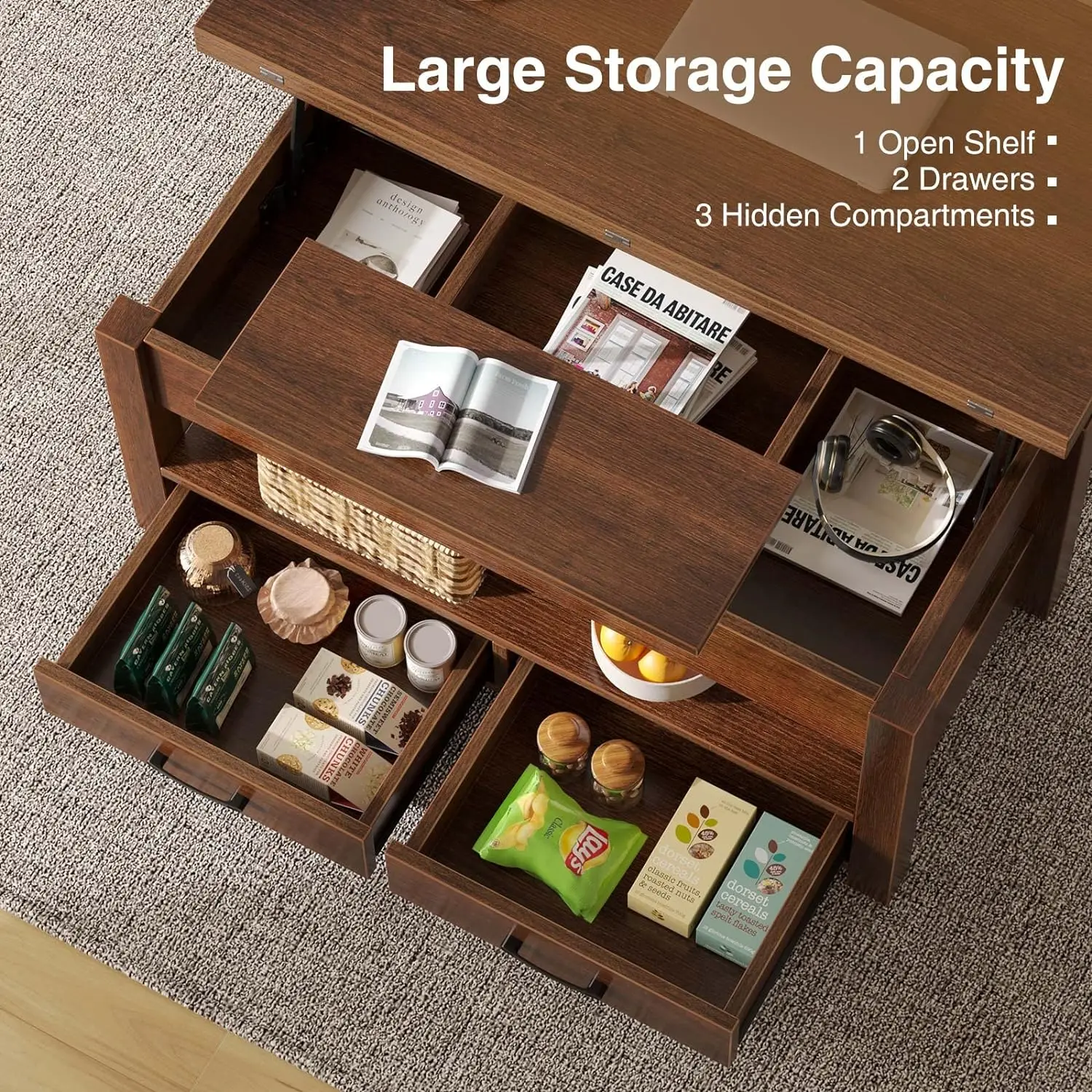 Coffee Table Phoenix Living Room Furniture Wood Storage Cabinet Multi-Function Adjustable  Coffee Table