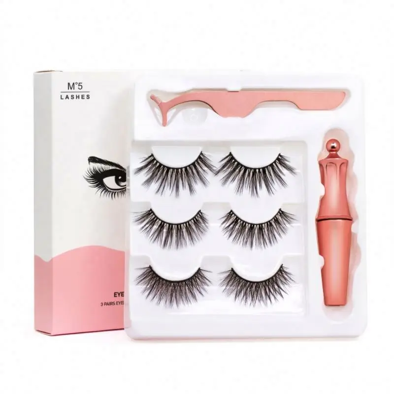 Top quality 5 Magnet magnetic eyelashes new 3 pairs false mink magnetic lashes with thinner magnetic eyeliner