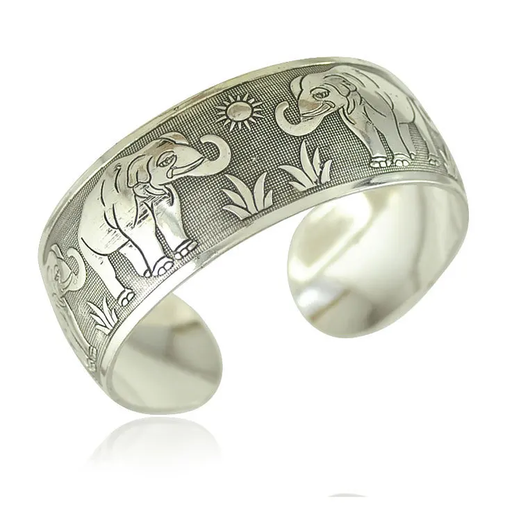 Vintage Tibetan silver Miao silver wide bracelet female ethnic wind bracelet Bohemian carved bracelet accessories