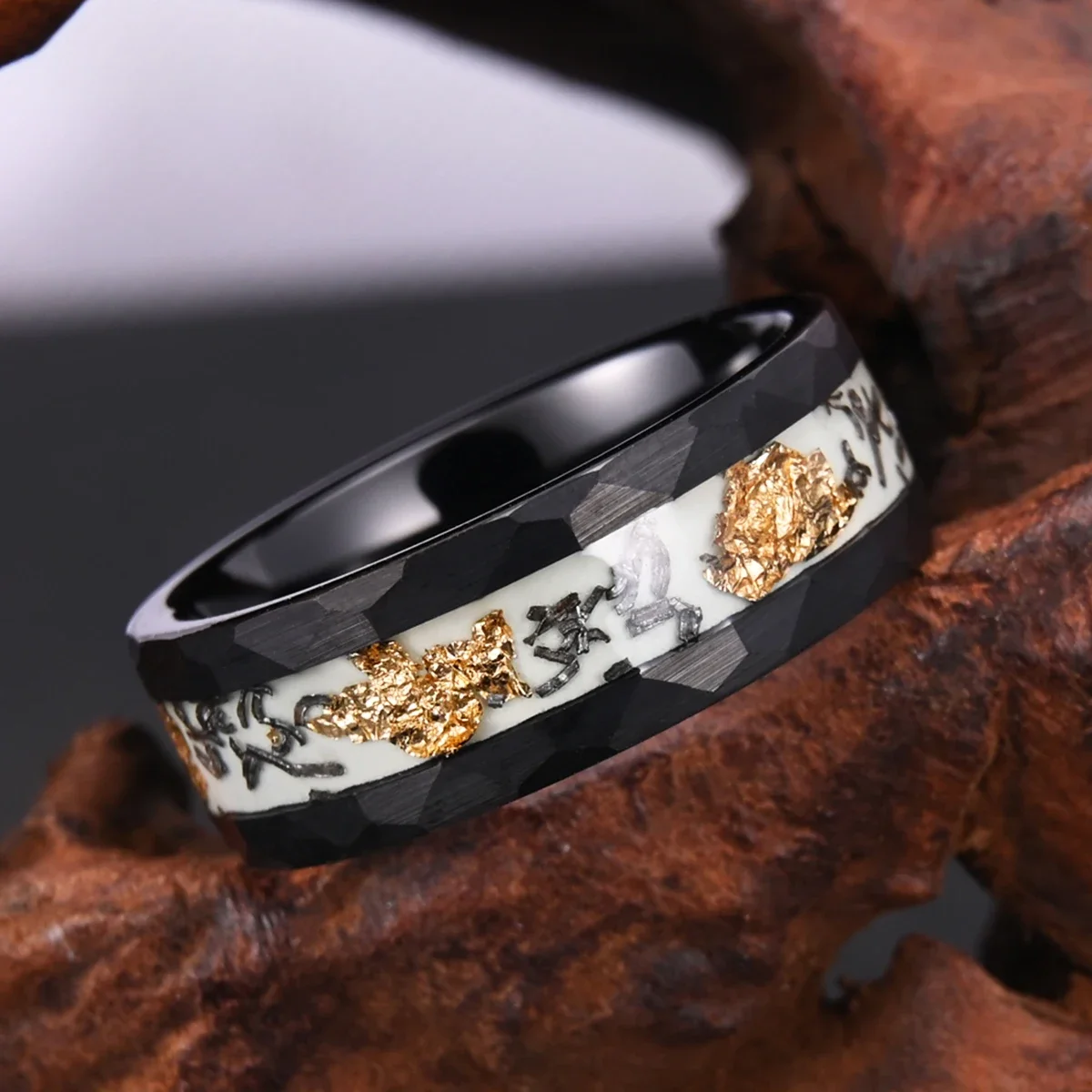 8mm Tungsten Carbide Glow in the Dark Ring Black Plated Fashion Jewelry Luminous Ring Glow in the Dark