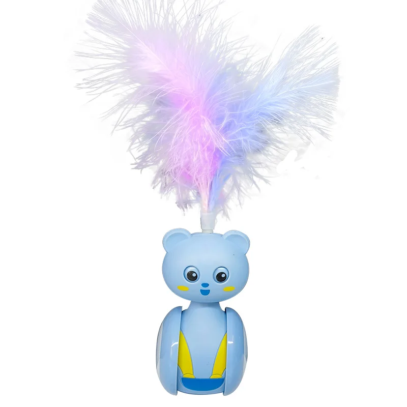 Funny Table Tennis Cat Toy Tumbler Feather Teaser for Kittens Self-Hi Relieving Stuffy Artifact Exercise Wheels Pet Supplies