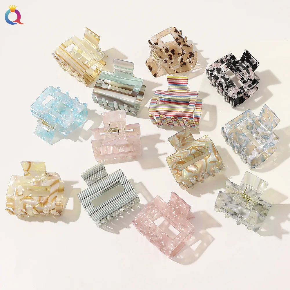 QIYUE Square Cellulose Acetate Hair Claw Clip Woman Simple Hair Accessory