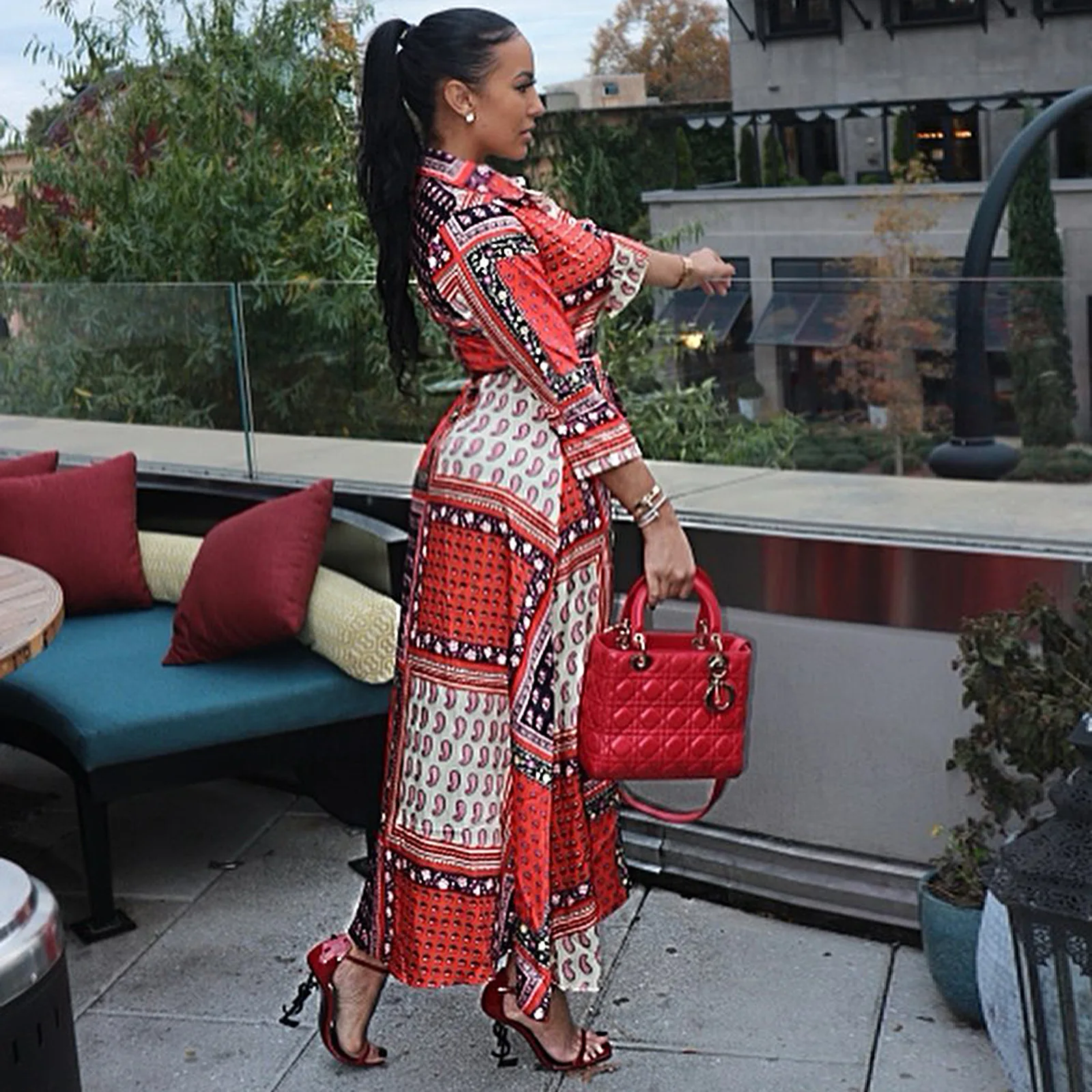 Evawanna INS fashion new printing high quality long coat for women coats for women