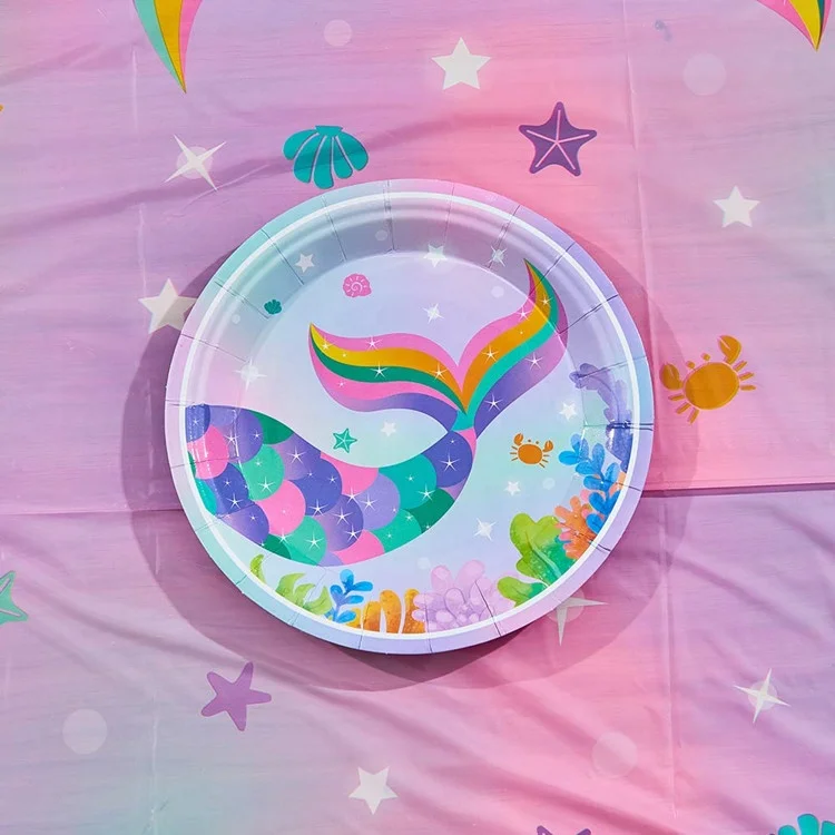 Бумажный летний бассейн Umiss, товары для дня рождения для девочек, чашка для блюд, флаг русалки, украшения для вечеринки