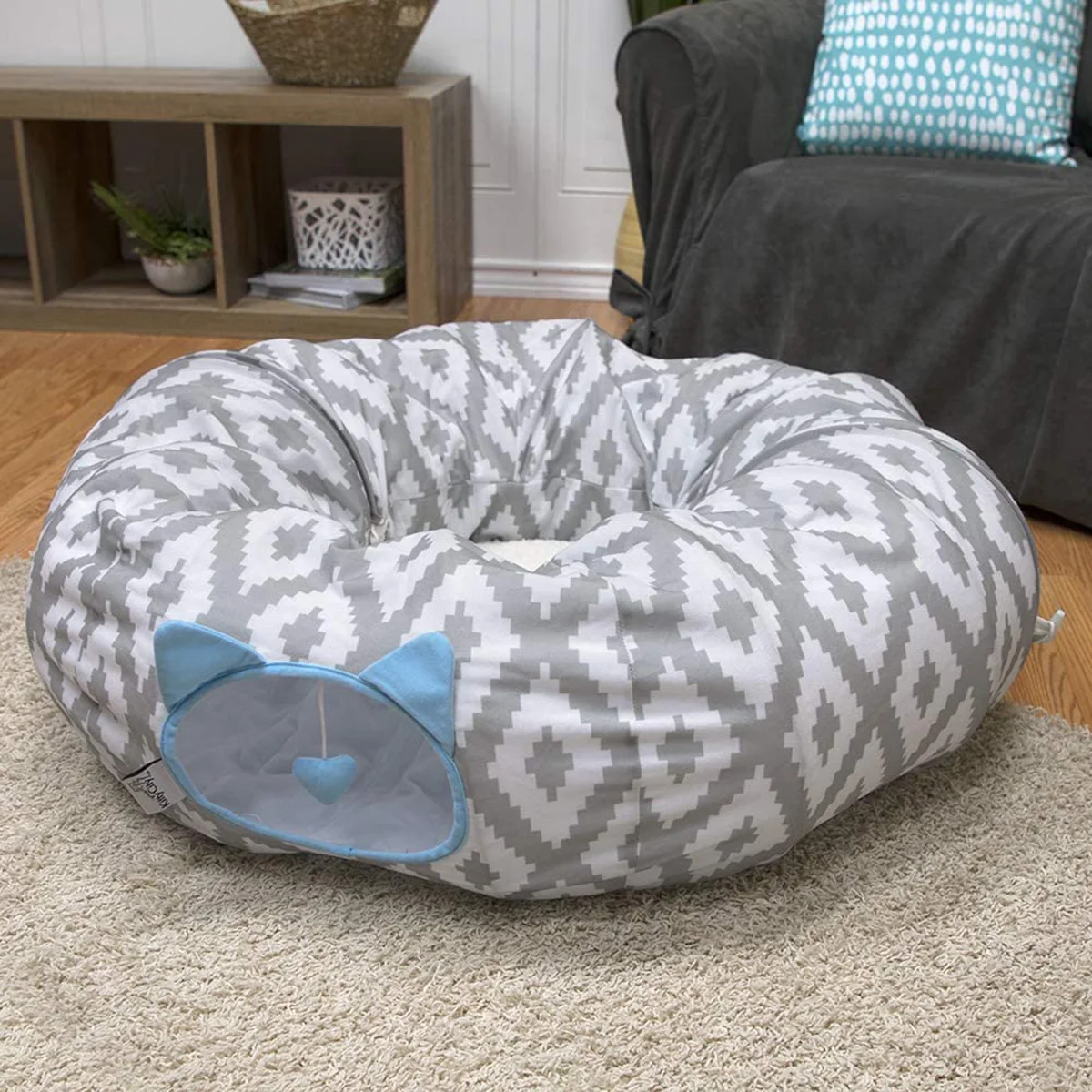 Foldable Cat Tunnel Bed with Soft Cushion