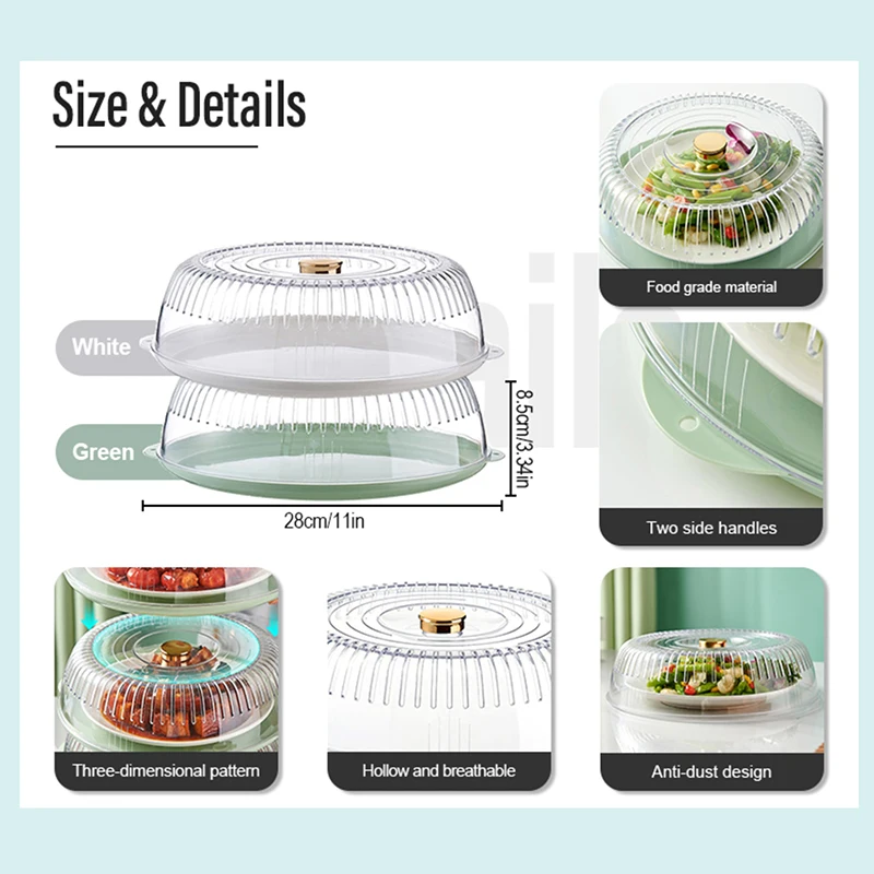 Custom Bpa Free Dustproof Anti-Splatter Stackable Round Large Platter Microwave Dish Lid Insulation Fresh Keeping Food Cover