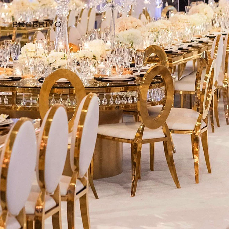 Wedding Furniture Discount Gold Banquet Chair Stainless steel Banquet O back Chair Gold Banquet Chair