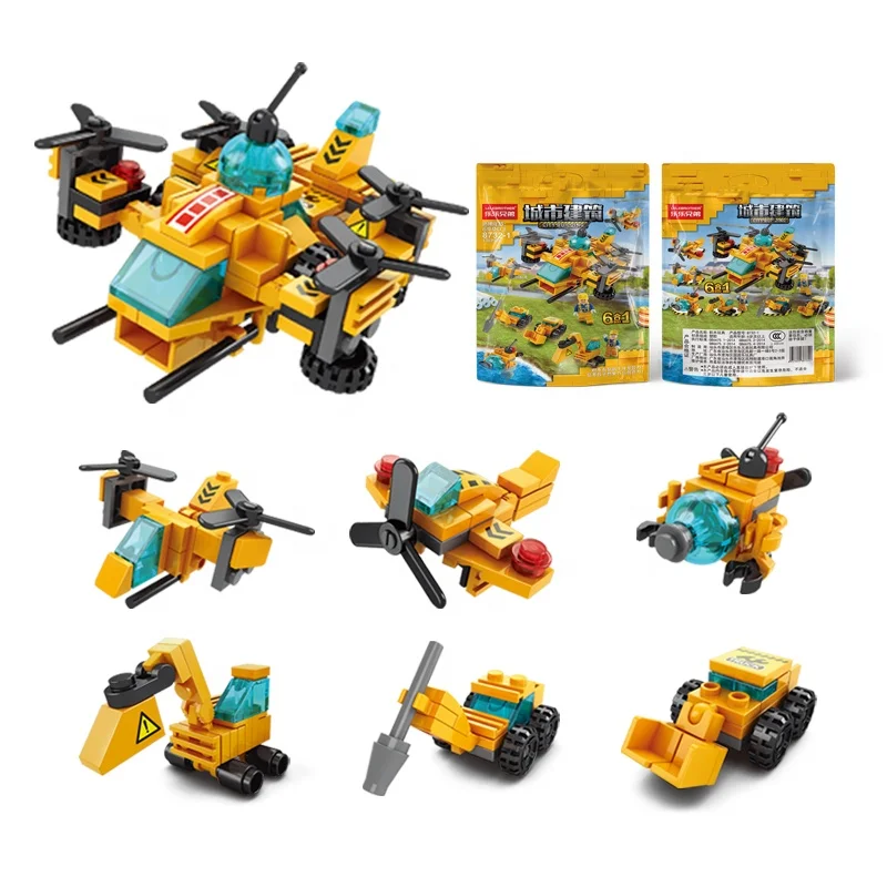 Promotion Building Block City Construction 6-in-1 Airplane Kids Educational Toys in Bags