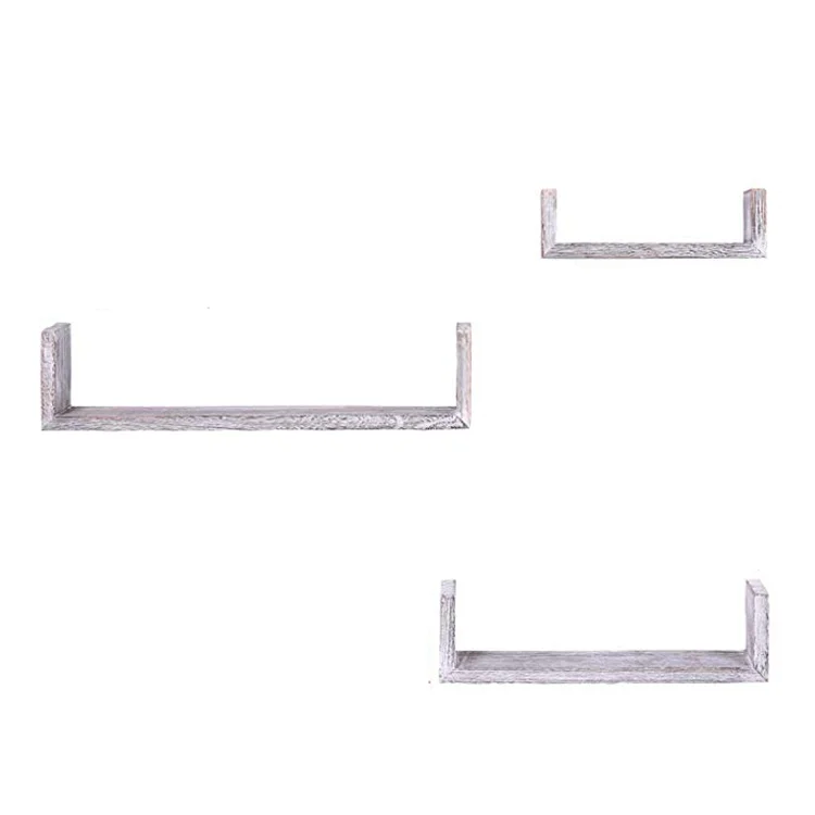 Set of 3 Decorative Farmhouse Wall Mounted U Shaped Wooden Wall Floating Shelf Wall Mounted Storage Shelves for Home Office