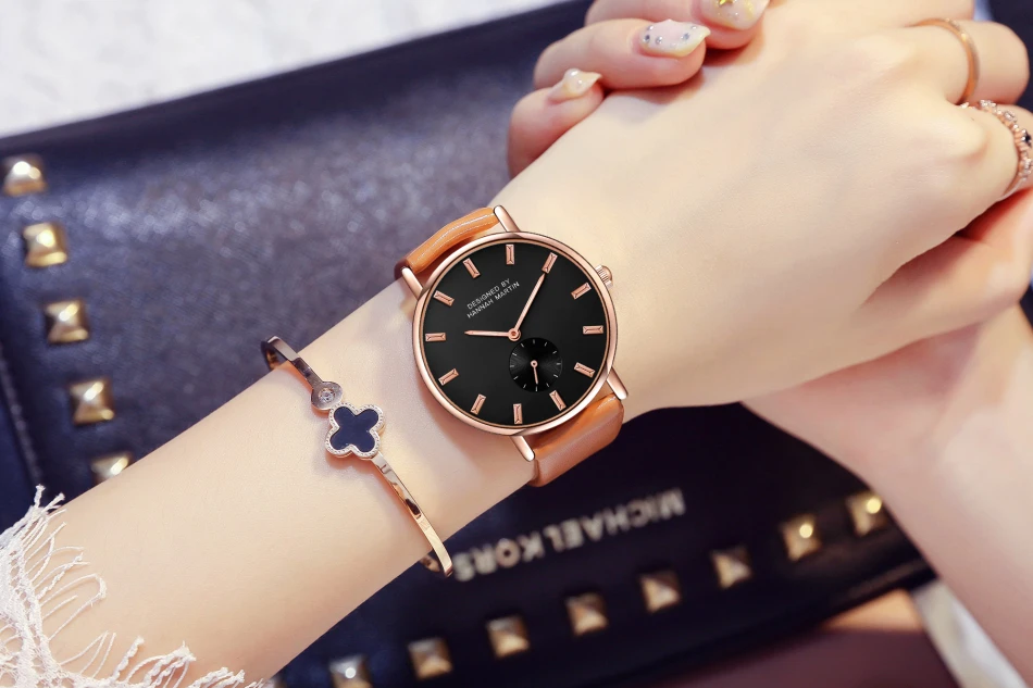 New women Luxury Brand quartz xfcs dw clock Ladies rose gold brown watches with Small second dial wrok