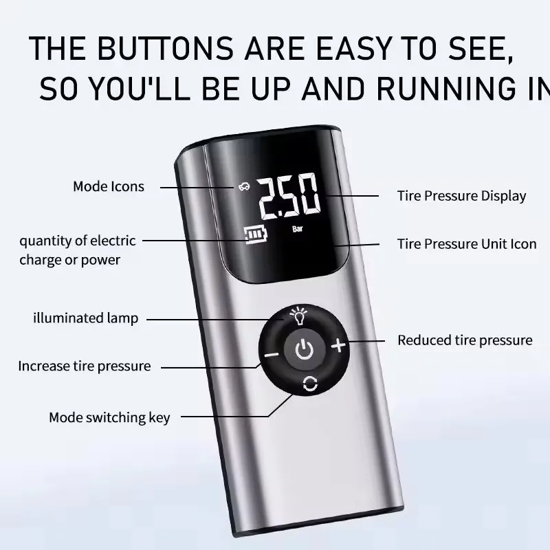 QS002 Wireless and wired dual-use Black 150PSI Car Air Pump Portable  Air Compressor Rechargeable Battery Electric Tire Pump