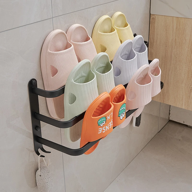 Multifunctional Bathroom Aluminum 3 Layers Towel Bar Toilet Wall Mounted Slippers Storage Rack