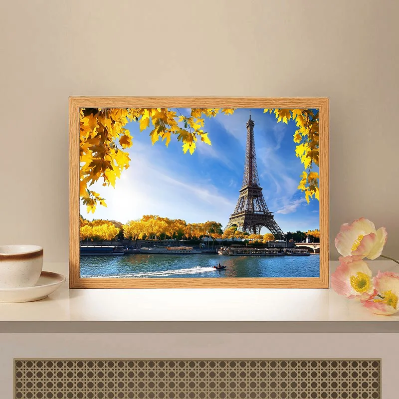 High Quality Light Painting Led Art Light Wooden Frame Lamp Frescoed Decorative 3 Colors Custom Photo Light Box