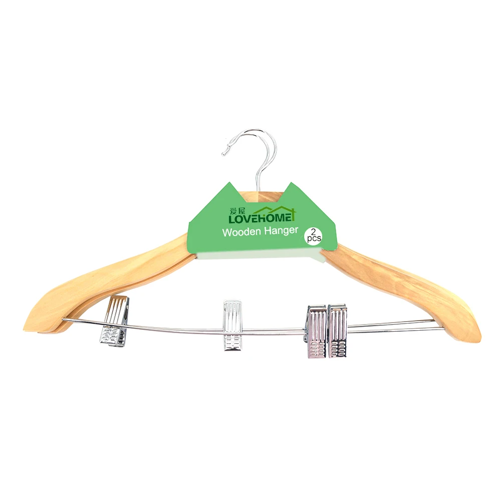 BSCI Factory Anti Slip Premium Luxury Hotel Wooden Clothes Hangers with Clips