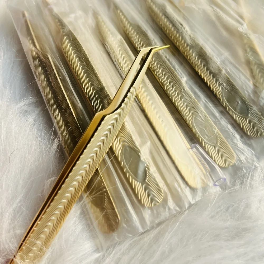 Custom Private Label 3d lash extension tweezers golden eyelash extensions tweezers
