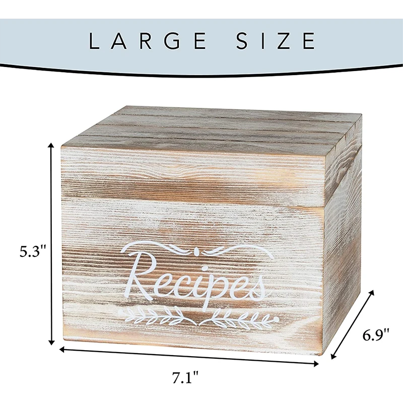 wooden box   Pinelive TriSlot Recipe Box with Cards and Dividers - Rustic Wood Recipe Box with 76 Blank Recipe Cards