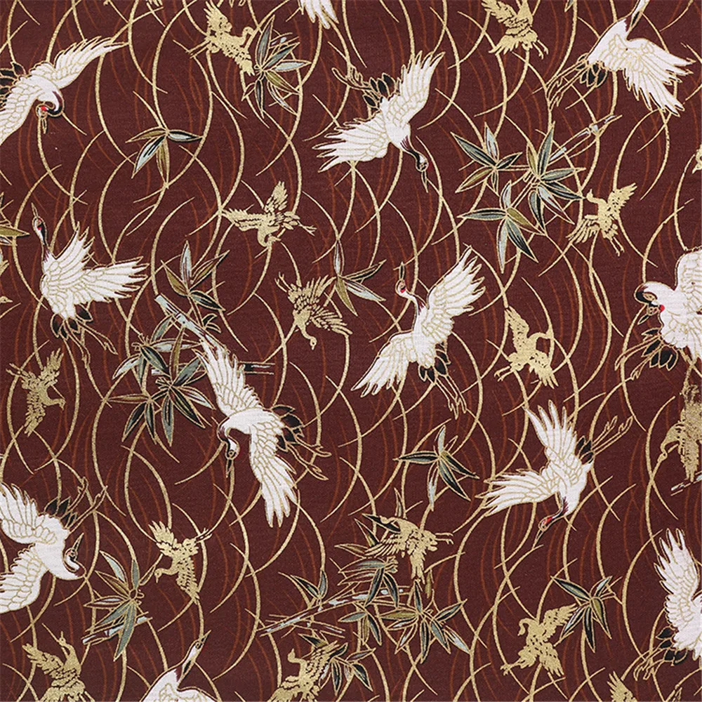 Traditional Clear Grain Crane Design Metallic Lurex Jacquard Cotton Fabric  for Pants Shirt Dress Wedding