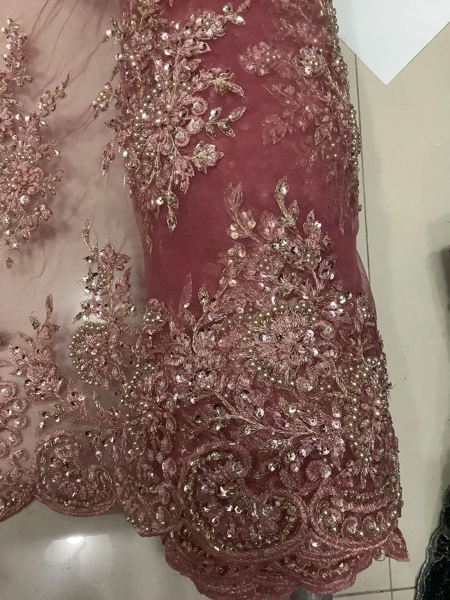 hot selling handmade heavy beaded sequin embroidery lace fabric for dress or bridal, wholesale stock fabric
