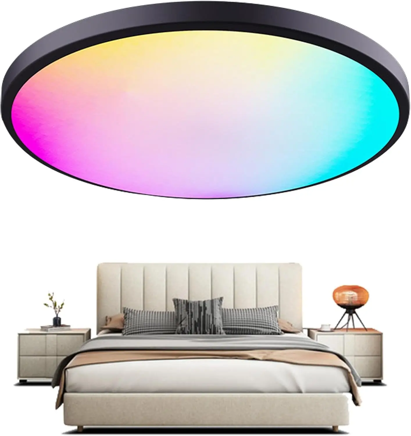 24W 12Inch Dimmable RF Remote Control RGBCW Color Changing Flush Mount Bedroom Living Room Office Indoor Smart Led Ceiling Light