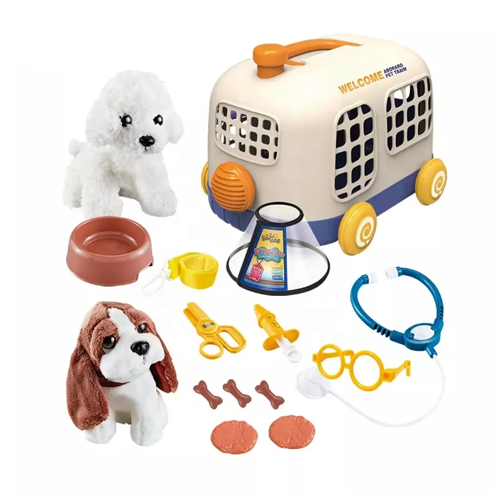 JinYing portable plastic cage kids pretend play care tool feeding plush toy pet doctor simulation dog