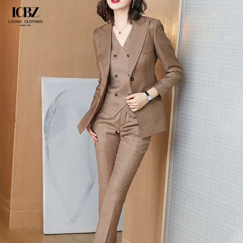 3 Pieces Set Quality Vest Pant Suit Office Ladies Work Wear for Women Female Formal Blazer Jacket with cropped Trousers
