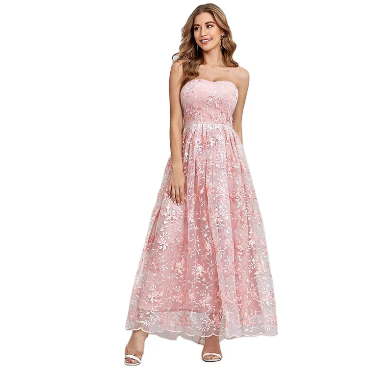 
New fashion waist retro sexy Embroidered Pink temperament commuter lace slim dress suit for ladies 