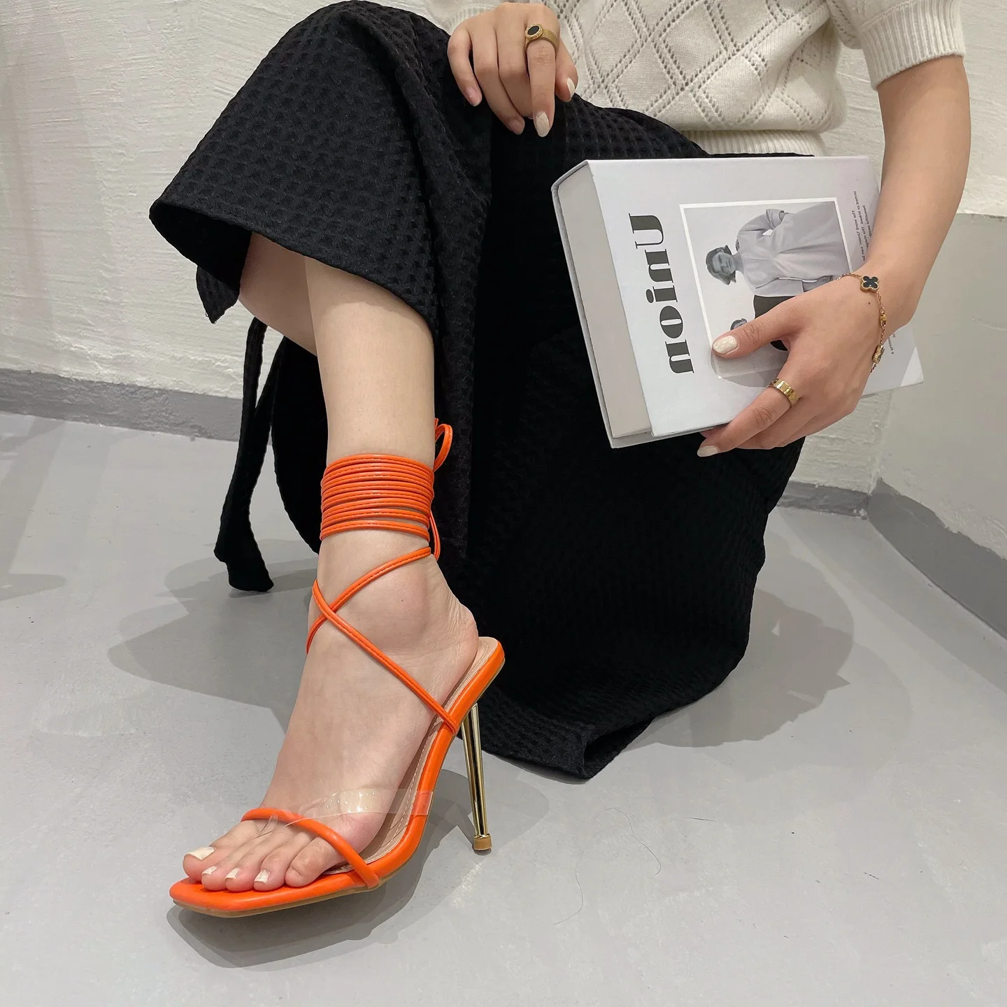 2023 Ankle Strap Ladies High Heels Sandals Female Fashion Cross-tied Rome Women Casual Outdoor Slides Ladies Lace Up Pumps Shoes
