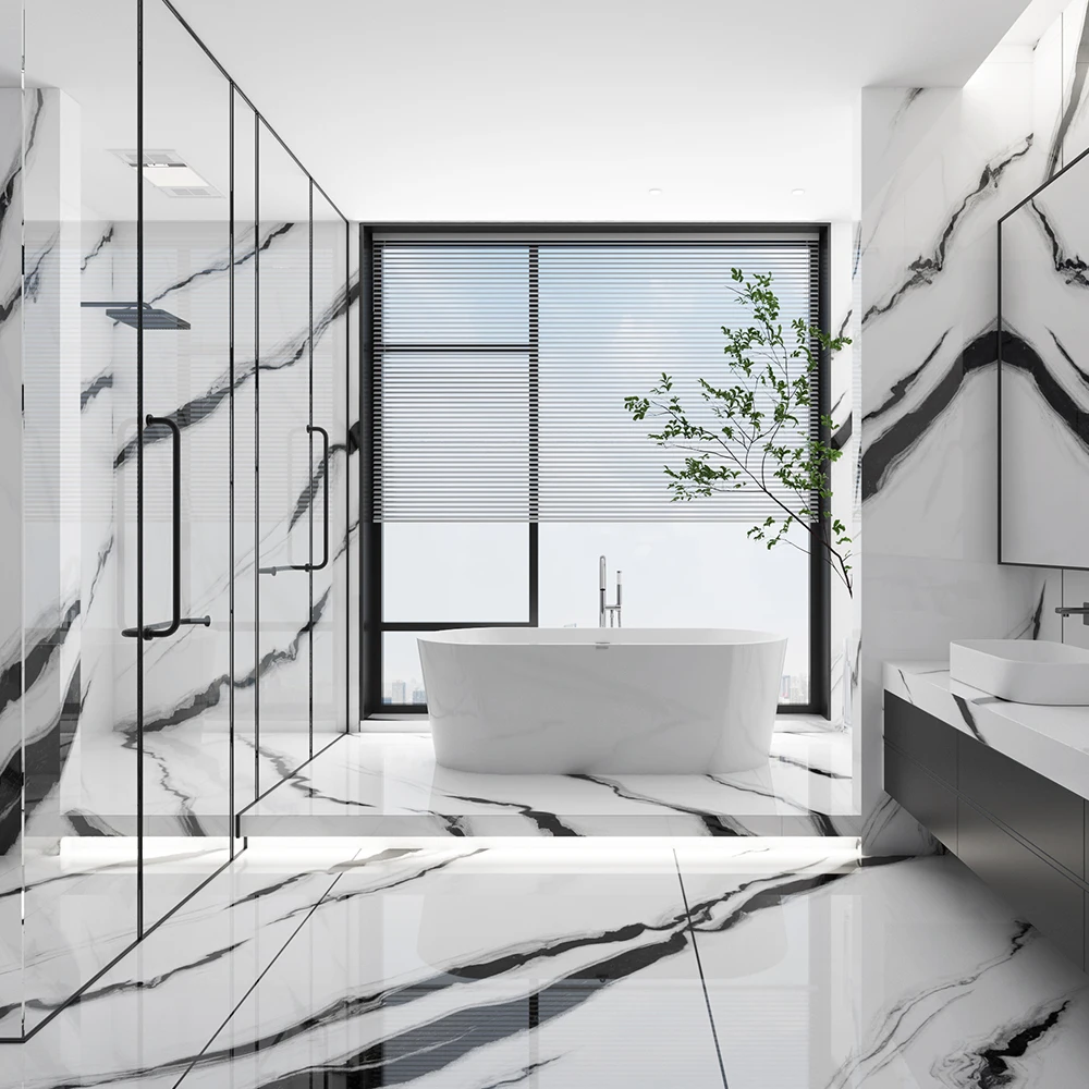 Wholesale 1600x3200mm Artificial White Sintered Stone Large Slab Porcelain Tile Panda White Sintered Stone For Background