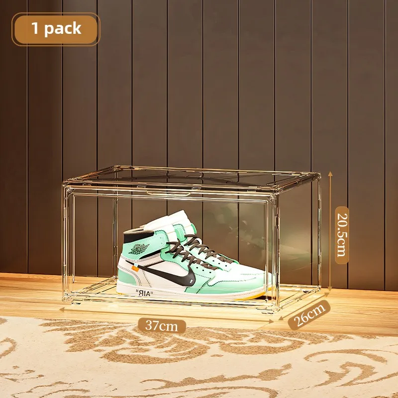 Magnetic Shoe Box Lid Transparent Stackable Dustproof Moisture-Proof PP Plastic Shoe Storage Box Handbag Display Cabinet 37*26