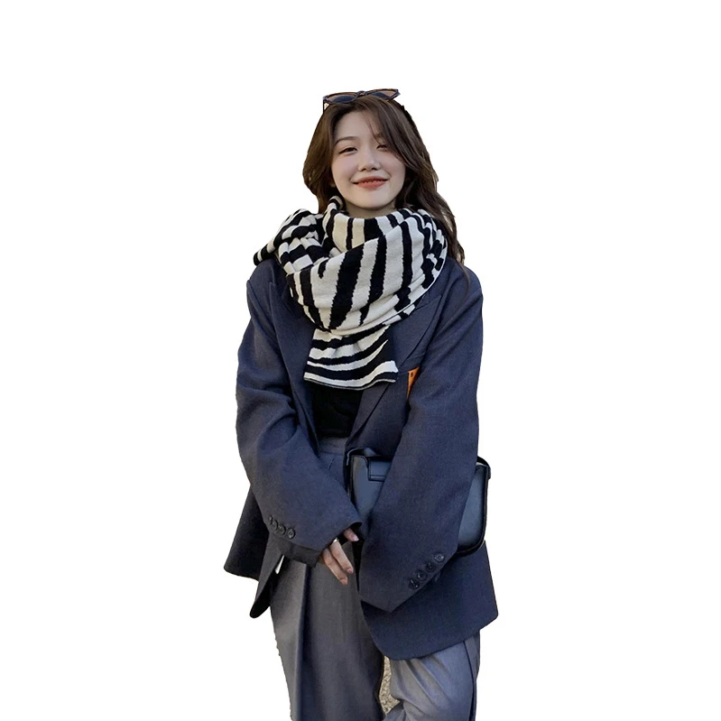 Роскошный зимний шарф в контрастную полоску из 24211 шт., женский новый теплый нагрудник в Корейском стиле на осень и зиму 2021