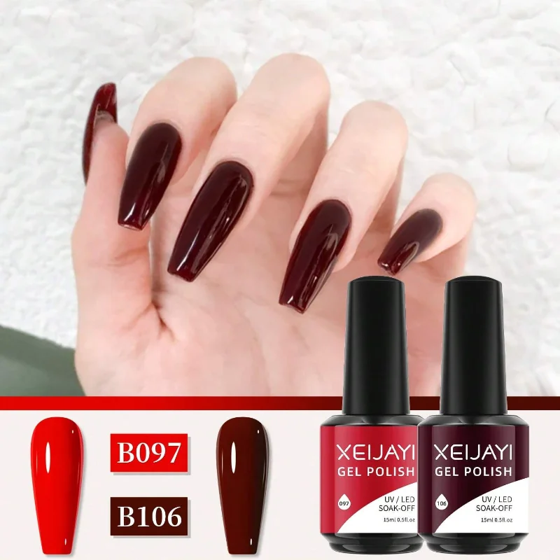 XEIJAYI 2Pcs Red Gel Nail Polish Set Light Deep Red Gel Polish Soak Off LED Set Nail Art Starter Manicure Salon DIY at Home
