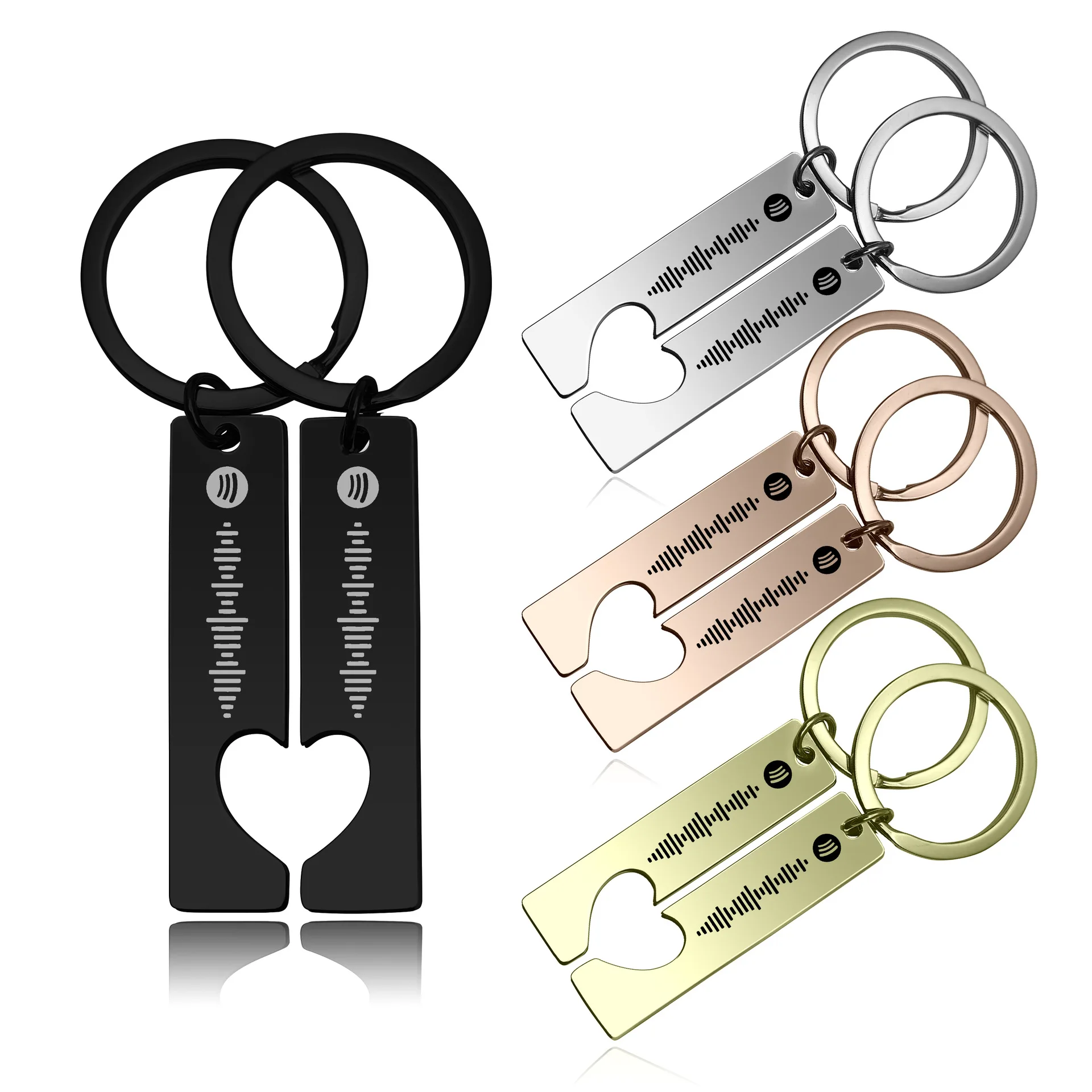 2 Personalized Code Keychains Engraved Song-Album-Playlist Keychain Custom Engraved Code Scan Music KeyChain for Couple Friends