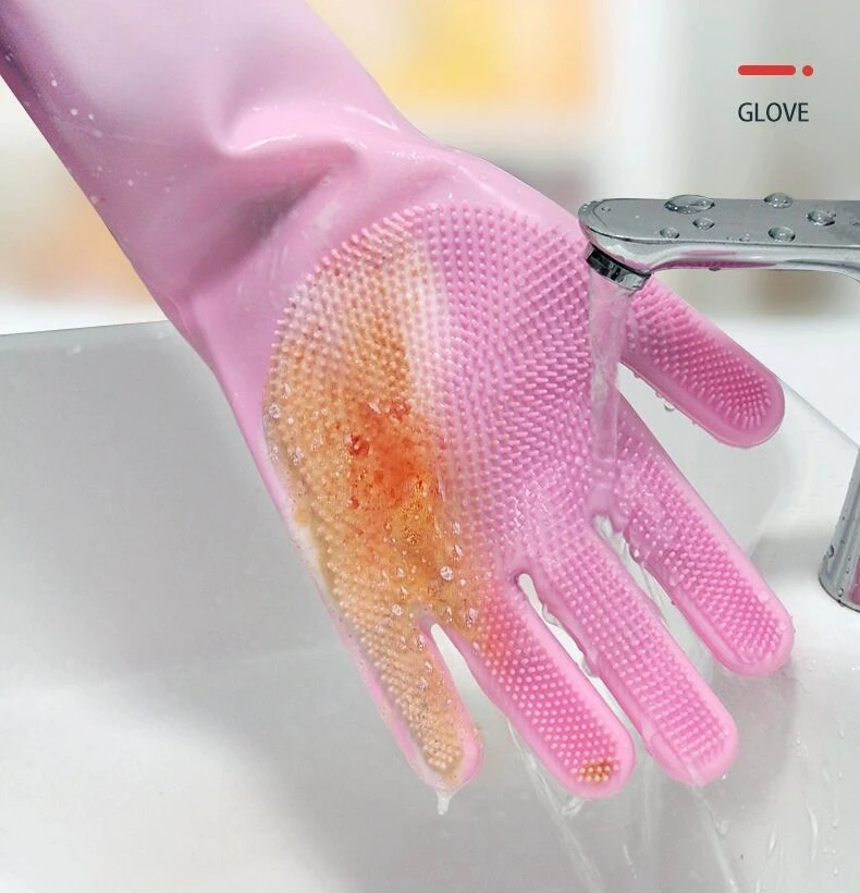 Waterproof Heat Resistant Non-Slip Glove Silicone Washing Scrubber Reusable Kitchen Glove Dishwashing Cleaning Rubber Gloves