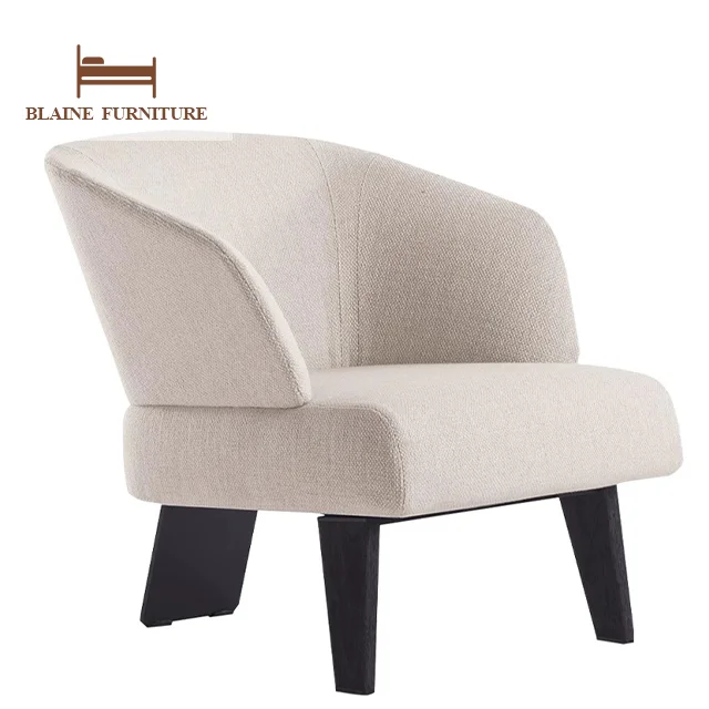 Nordic Luxury Design Living Room Single Sofa Elegant Living Room Solid Wood Base Accent Chair Modern Fabric Hotel Leisure Chair