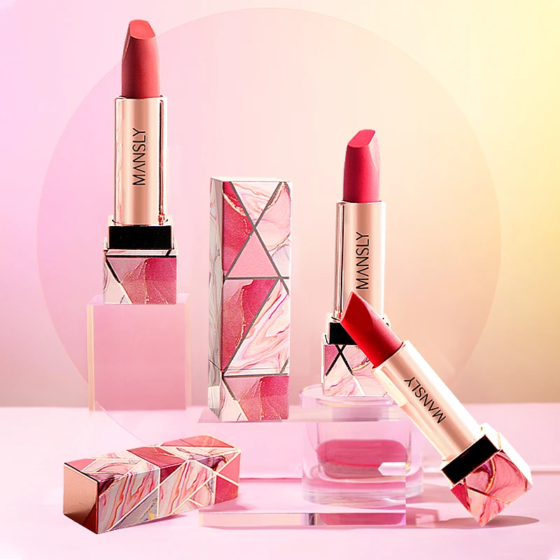 Mansly Marble design Velvet Soft Sexy 4 colors beauty makeup lipstick set