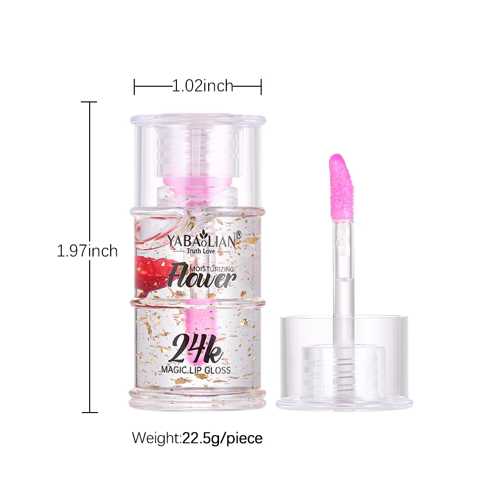 YABAOLIAN New Color Changing Lip Oil with Magic Big Brush Colorful Sequins Lip Oil Moisturizing Lip Gloss Private Label