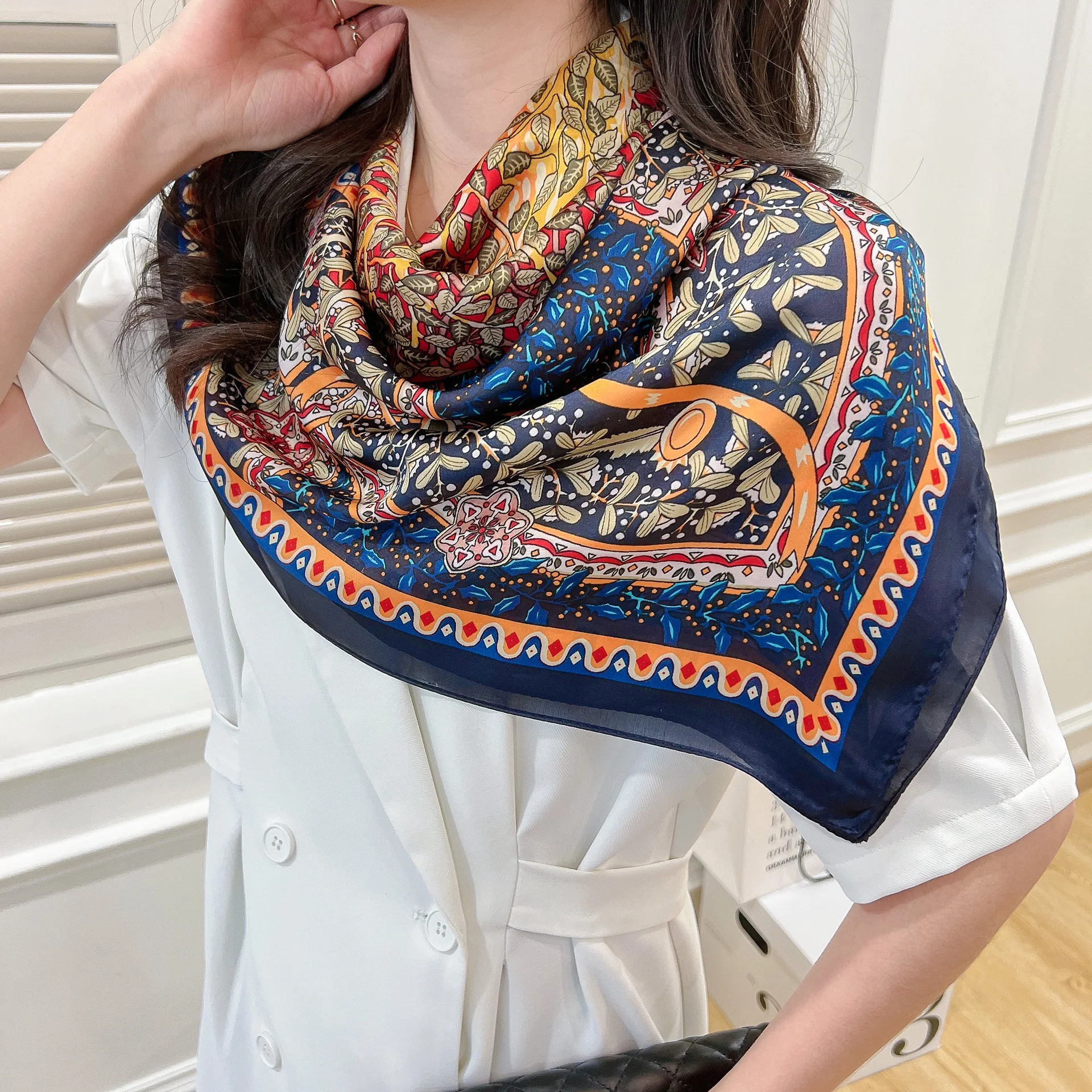 Fashion everything plant life tree printed silk scarf 110cm large square travel sunscreen square shawl