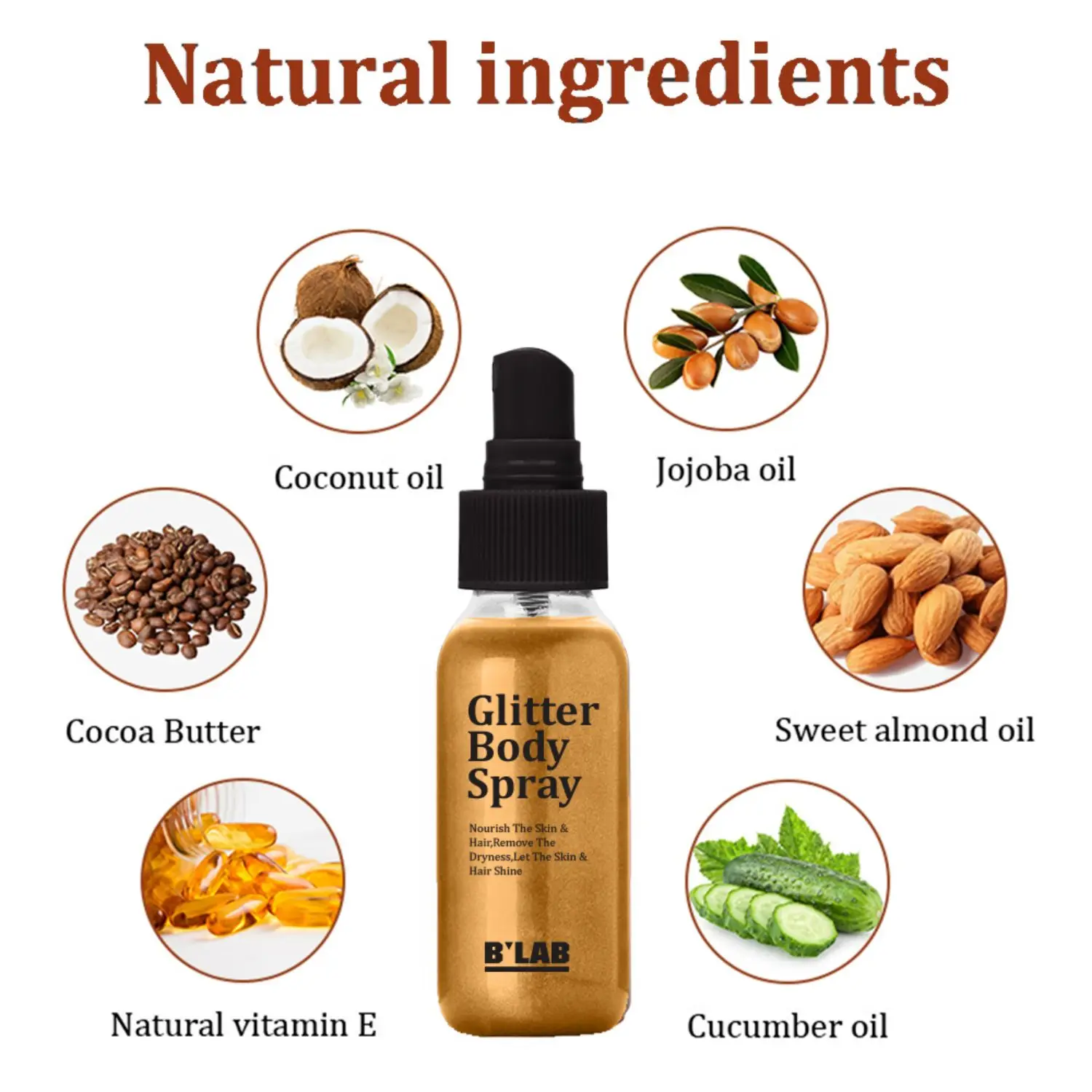 Wholesale Manufacturers Coconut Oil Hair Setting Glitter Spray Shimmer Sparkle Makeup Face Highlighter Body Spray Glitter