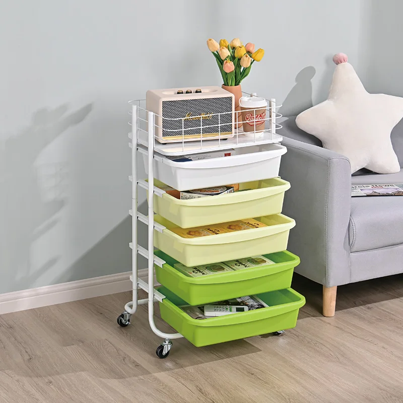 Multiscene 5 Tier Plastic Drawer Organizer Storage Trolley Large Capacity Drawer Utility Storage Cart With High Perimeter Fence