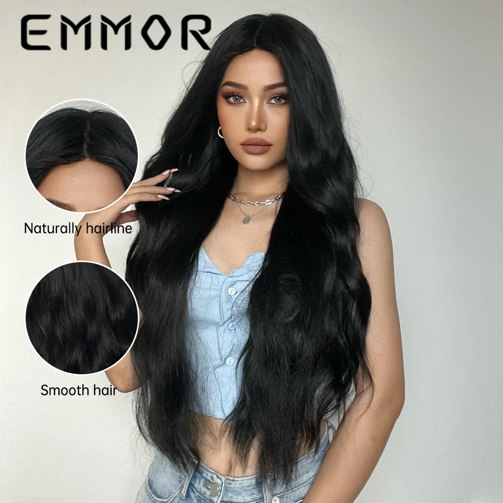 Large Inventory Long Curly Wavy Hair Wigs Fashion Gradient Butterfly Haircut Wigs Middle Part Black Synthetic Fiber Hair Wigs