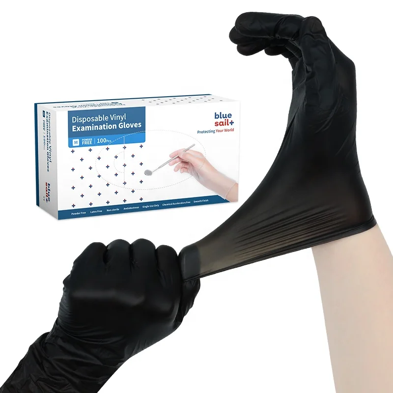 Custom PVC Gloves Manufacturer Dental Exam Gloves Aged Care Black Disposable Powdered/Powder Free Vinyl Gloves for Medical