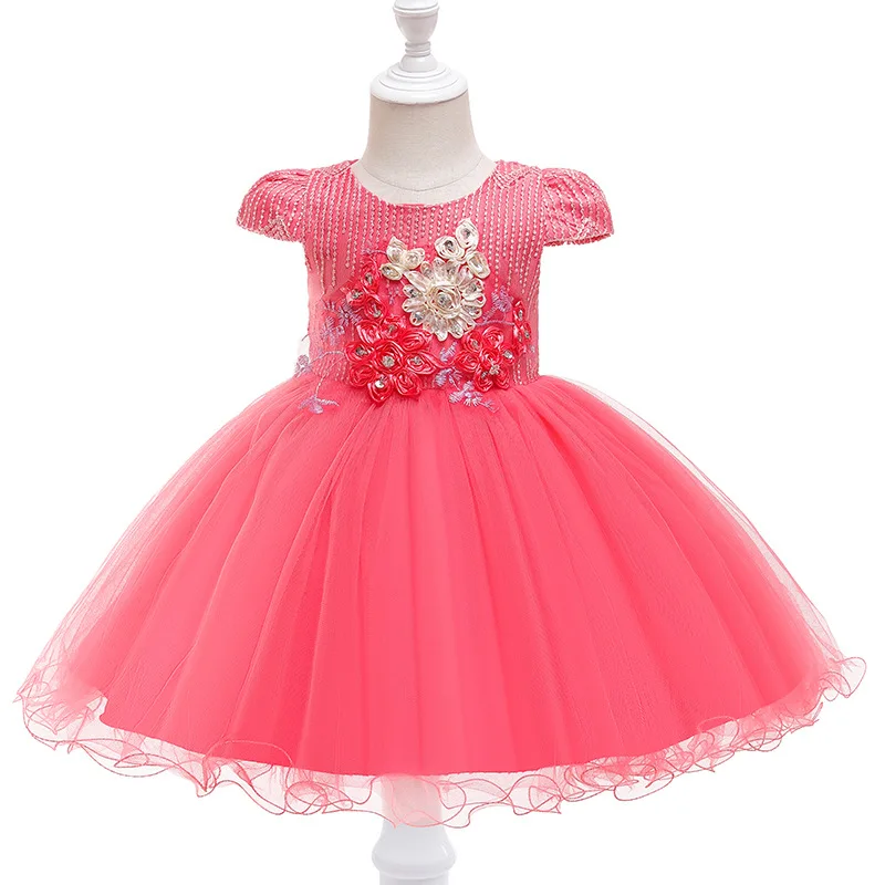 summer 2 Years Kids Evening Wear Dress Red Gauze Tulle Split Hem dress Baby Girl Birthday Party Dress for baby