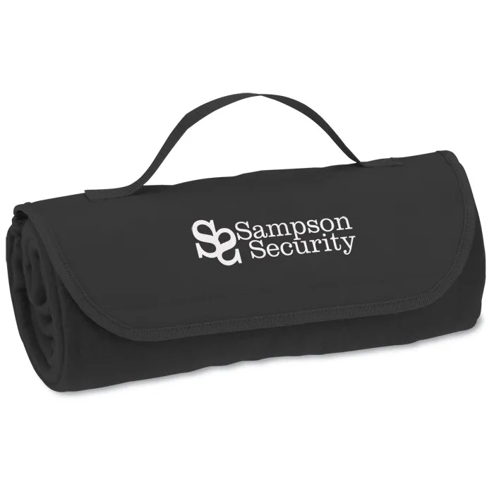 Customized Logo Anti-pilling Rolled Fleece Travel Blanket With Carry Strap  roll up picnic blanket