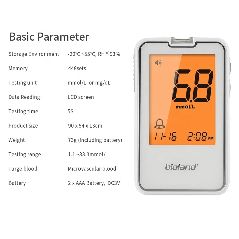 Best Seller 5 Seconds Testing Glucose Monitor,Portable Glucose Meters and  User Manual Lancing Device for hospital&household