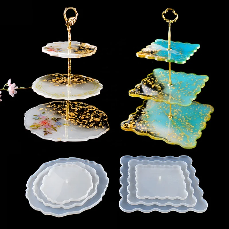 DIY Shiny resin Large Geode Coasters Mold Cup Pad Fruit Tea Tray Three Layers Square Round Coasters Molds
