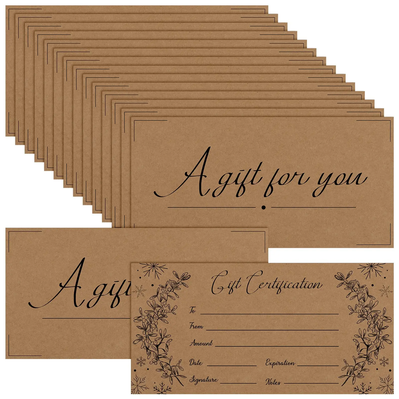 Blank Gift Certificates for Small Businesses Double Sided Kraft Black Foil Certificate Cards Paper Vouchers