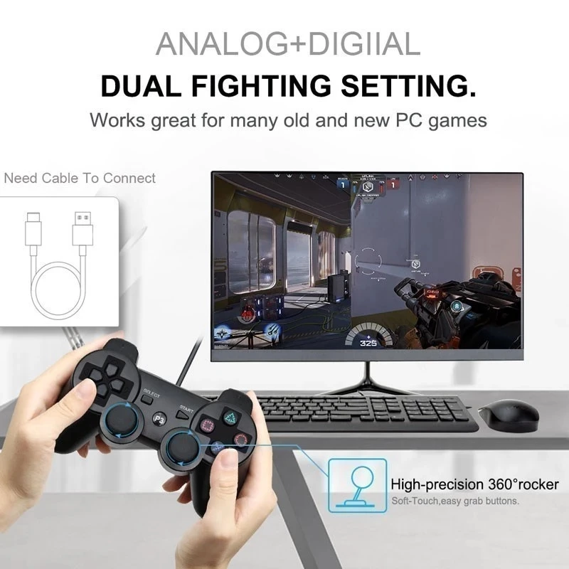 factory price video gamepad PS3 wireless game console portable handle double shock wireless game controller joystick game player